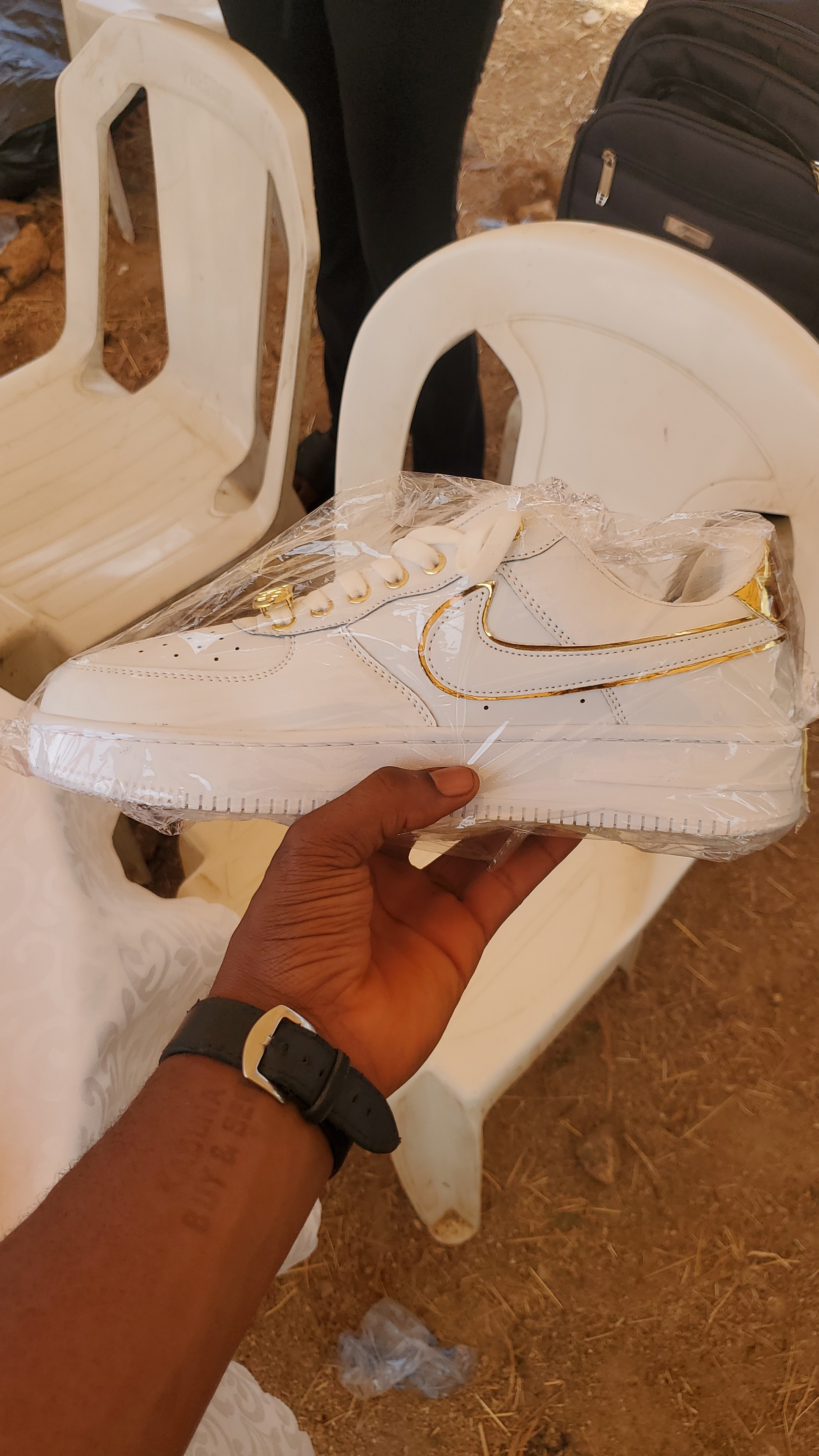 Nike Airforce with gold linings